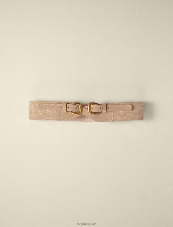 Maje cinturón de ante con doble hebilla accesorio beige mujer 2J08B552