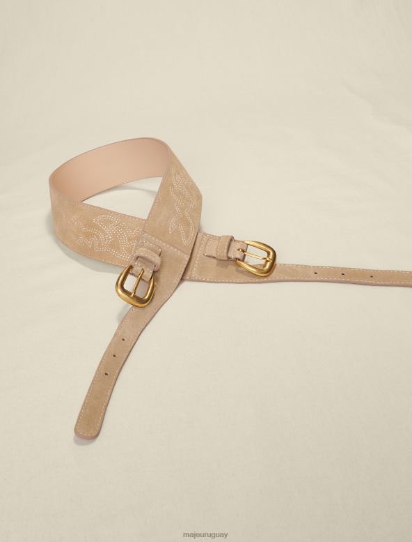 Maje cinturón de ante con doble hebilla accesorio beige mujer 2J08B552