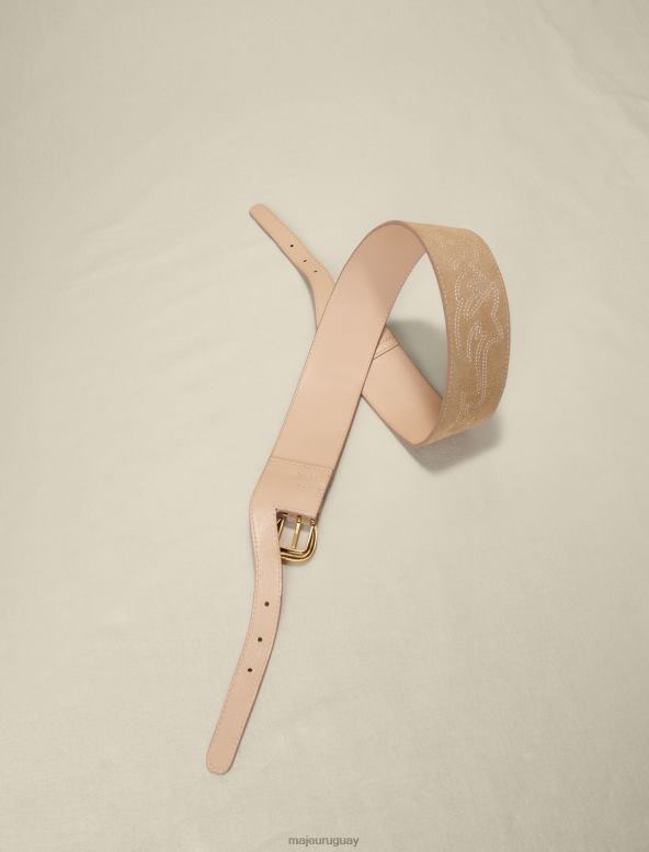 Maje cinturón de ante con doble hebilla accesorio beige mujer 2J08B552