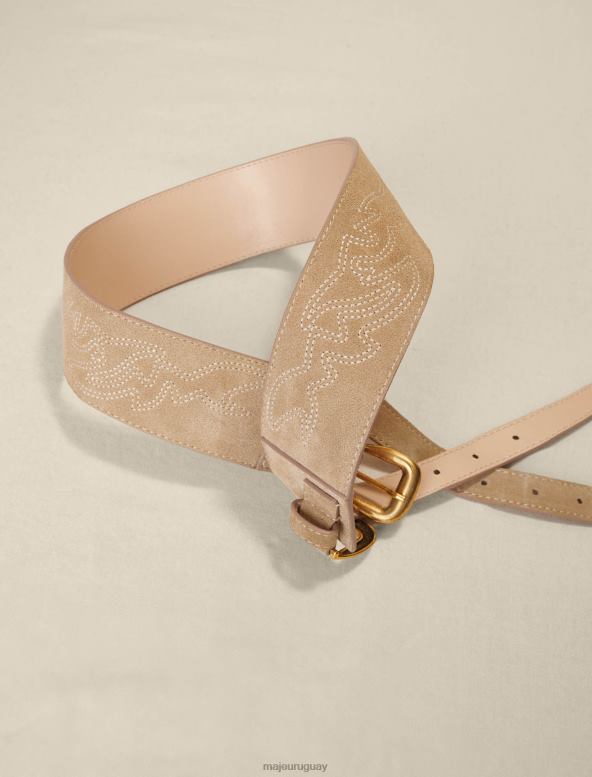Maje cinturón de ante con doble hebilla accesorio beige mujer 2J08B552