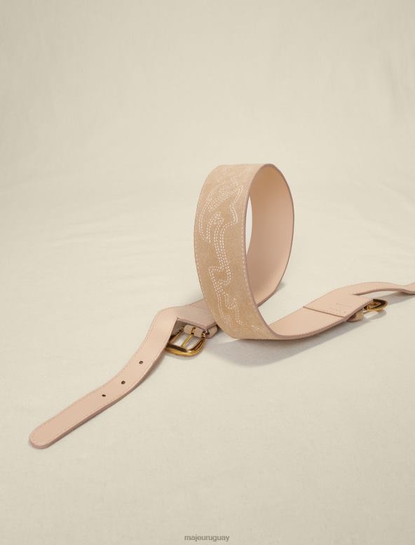 Maje cinturón de ante con doble hebilla accesorio beige mujer 2J08B552