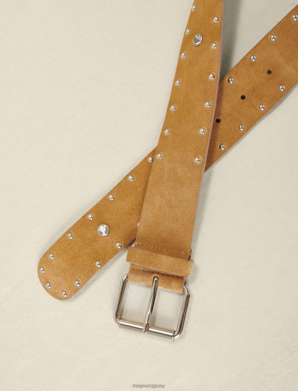 Maje cinturón de ante con tachuelas accesorio camello mujer 2J08B532