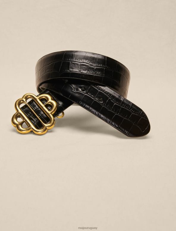Maje cinturón de cuero con hebilla de trébol accesorio negro mujer 2J08B573