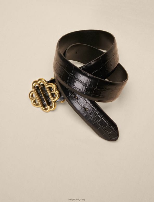 Maje cinturón de cuero con hebilla de trébol accesorio negro mujer 2J08B573