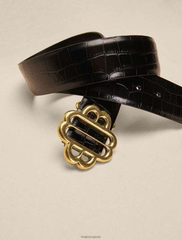 Maje cinturón de cuero con hebilla de trébol accesorio negro mujer 2J08B573