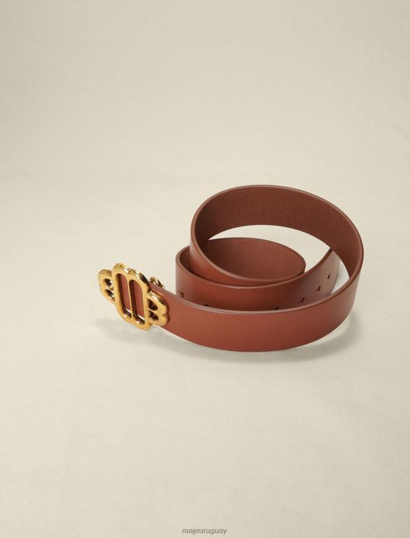 Maje cinturón de cuero con logo de trébol accesorio camello mujer 2J08B547