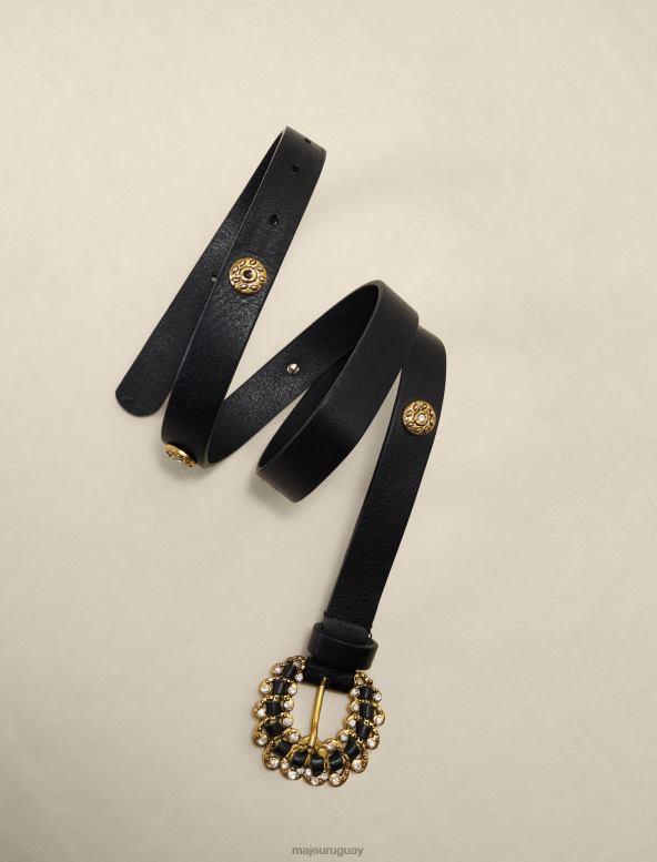 Maje cinturón de cuero con pedrería accesorio negro mujer 2J08B549