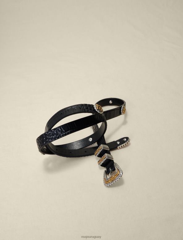 Maje cinturón de cuero fino occidental accesorio negro mujer 2J08B541