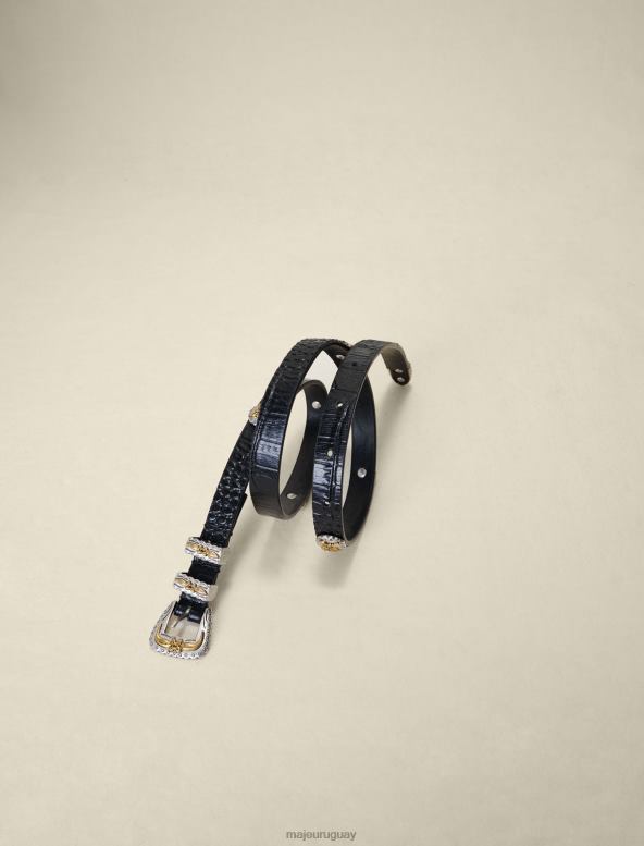 Maje cinturón de cuero fino occidental accesorio negro mujer 2J08B541