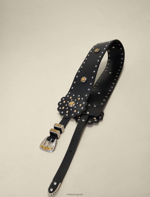 Maje cinturón tipo corsé de cuero con tachuelas accesorio negro mujer 2J08B542
