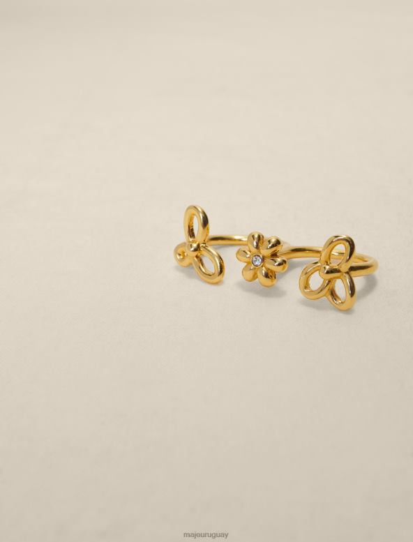 Maje anillo de dos dedos con flores accesorio oro mujer 2J08B534
