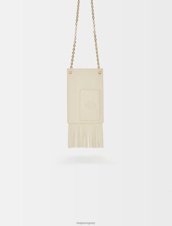 Maje bolso para teléfono de piel con flecos accesorio vainilla mujer 2J08B548