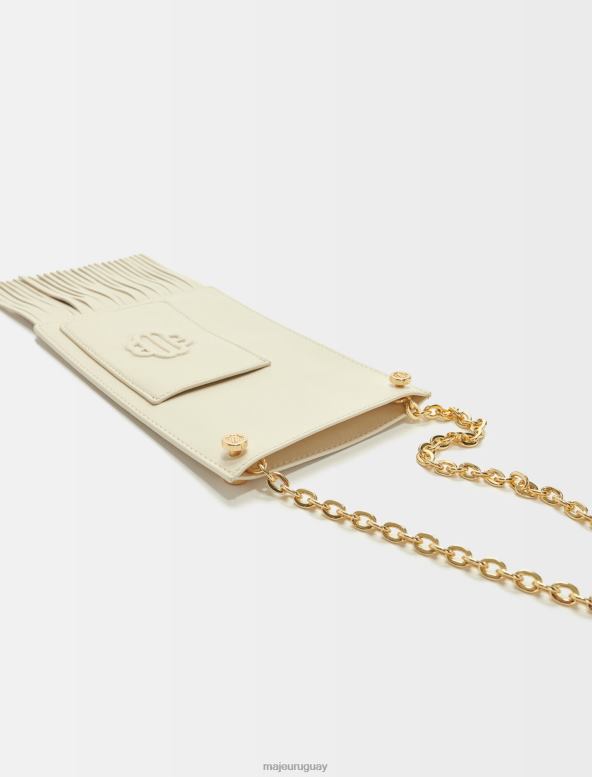 Maje bolso para teléfono de piel con flecos accesorio vainilla mujer 2J08B548