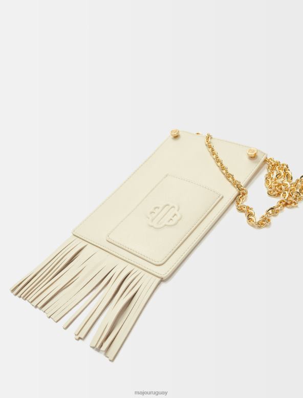 Maje bolso para teléfono de piel con flecos accesorio vainilla mujer 2J08B548