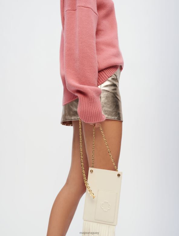 Maje bolso para teléfono de piel con flecos accesorio vainilla mujer 2J08B548