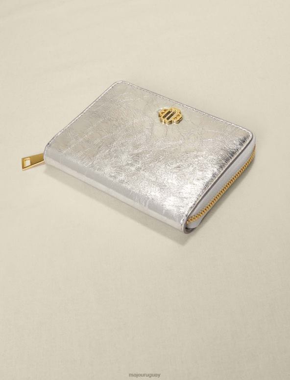Maje cartera de cuero metalizado accesorio plateado mujer 2J08B561