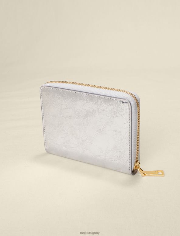 Maje cartera de cuero metalizado accesorio plateado mujer 2J08B561