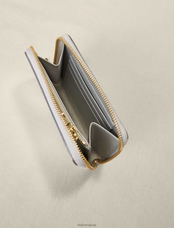 Maje cartera de cuero metalizado accesorio plateado mujer 2J08B561
