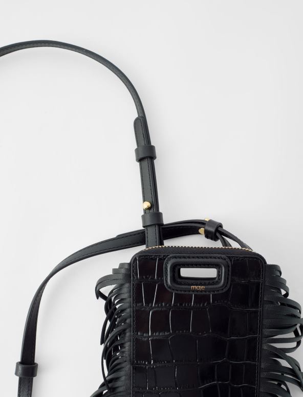 Maje funda para teléfono de cuero repujado m accesorio negro mujer 2J08B526