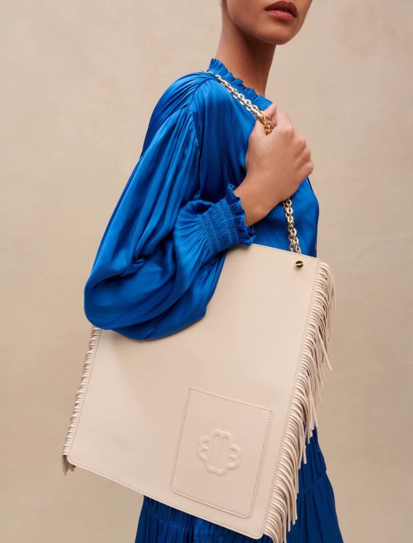 Maje bolso de piel de trébol con flecos accesorio vainilla mujer 2J08B471