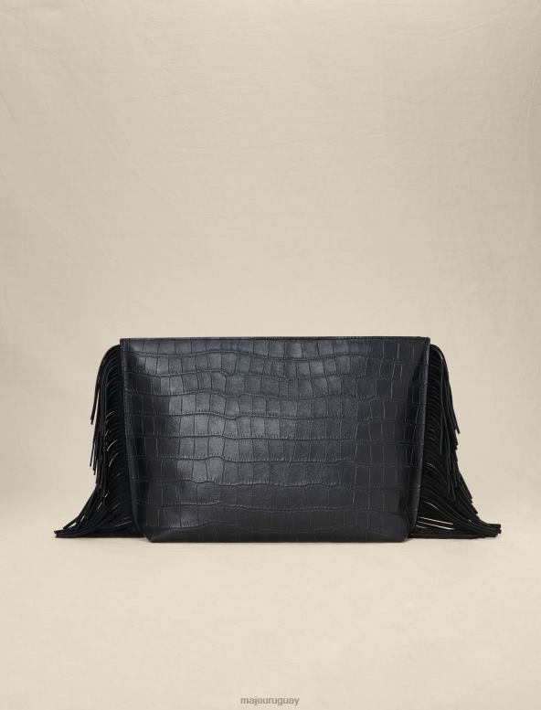 Maje bolso con flecos en piel repujada accesorio negro mujer 2J08B476