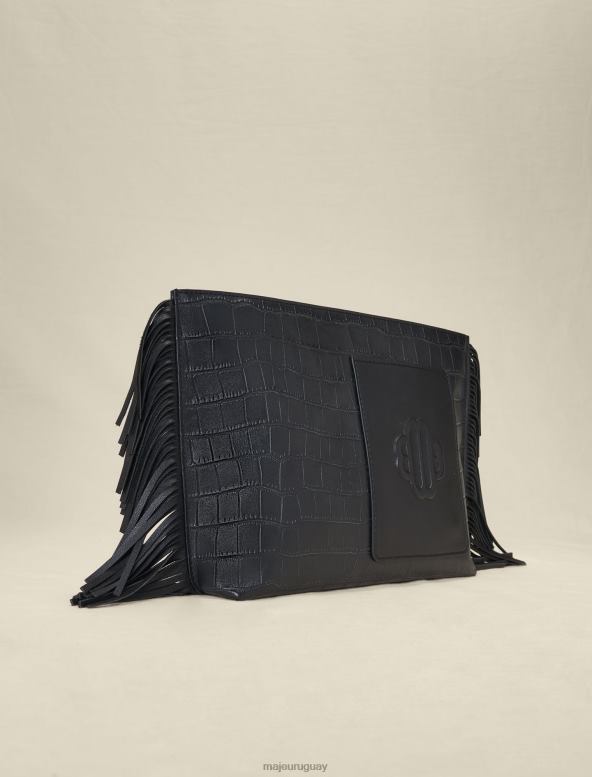 Maje bolso con flecos en piel repujada accesorio negro mujer 2J08B476