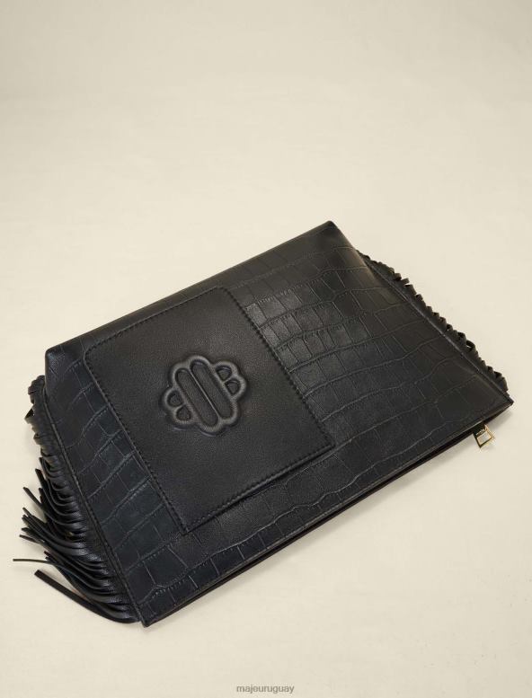 Maje bolso con flecos en piel repujada accesorio negro mujer 2J08B476