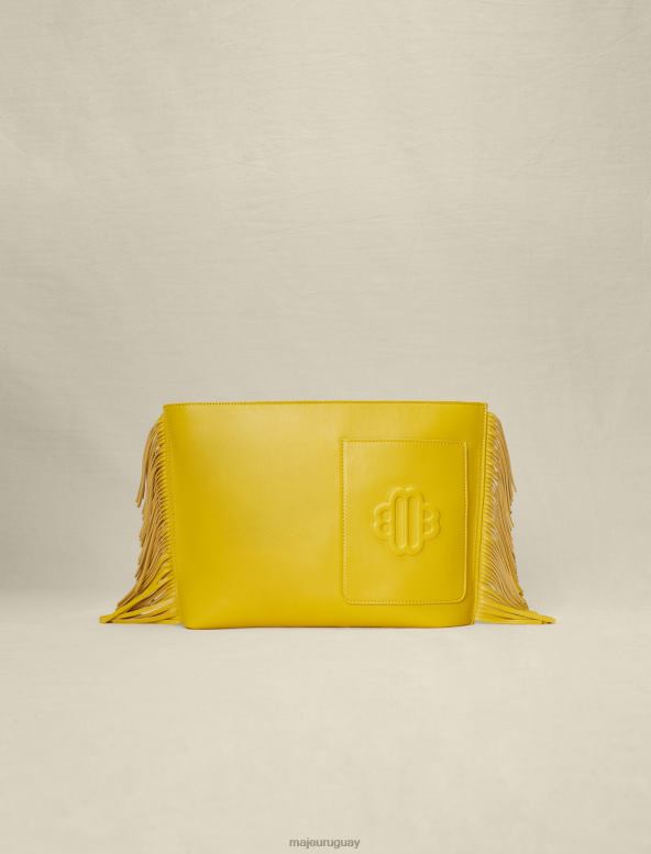 Maje bolso de mano de cuero con flecos accesorio amarillo mujer 2J08B475