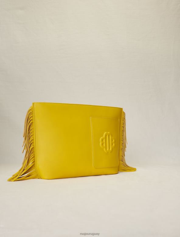 Maje bolso de mano de cuero con flecos accesorio amarillo mujer 2J08B475