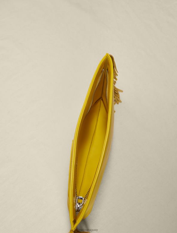 Maje bolso de mano de cuero con flecos accesorio amarillo mujer 2J08B475