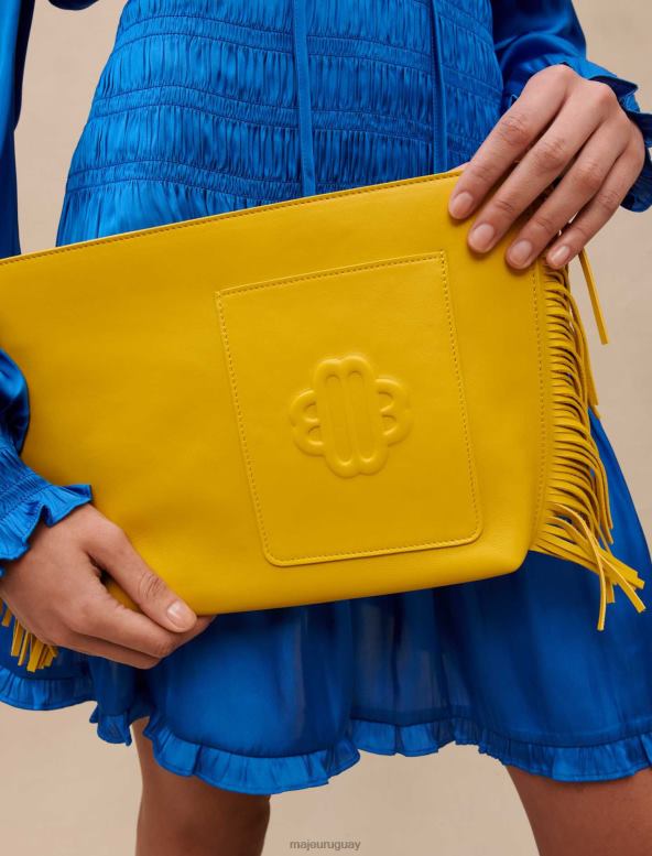 Maje bolso de mano de cuero con flecos accesorio amarillo mujer 2J08B475