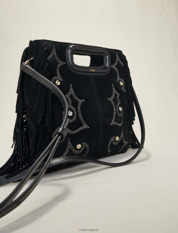 Maje bolso m de cuero con tachuelas bordadas accesorio negro mujer 2J08B468
