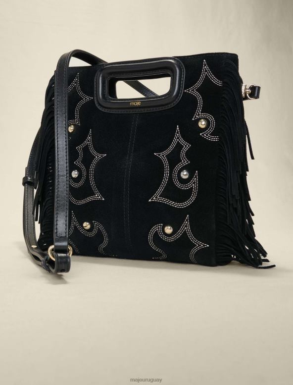 Maje bolso m de cuero con tachuelas bordadas accesorio negro mujer 2J08B468