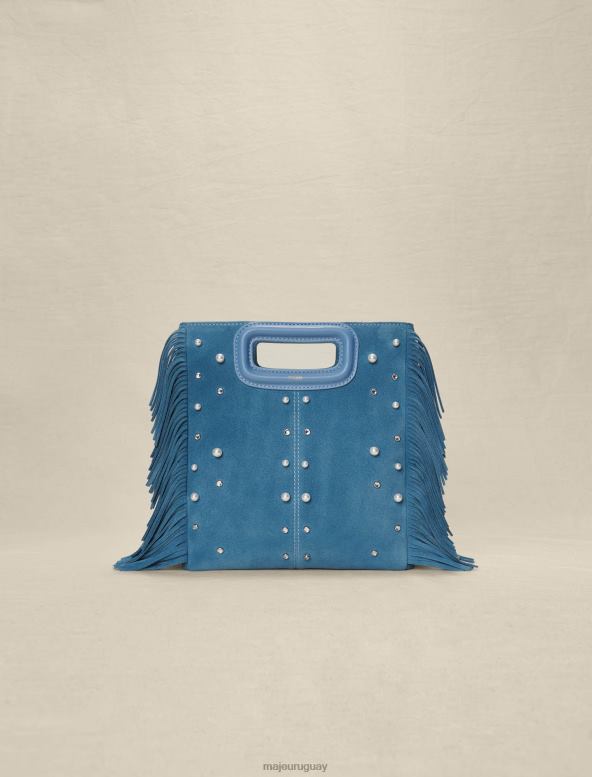 Maje bolso m de piel con tachuelas y flecos accesorio azul mujer 2J08B470