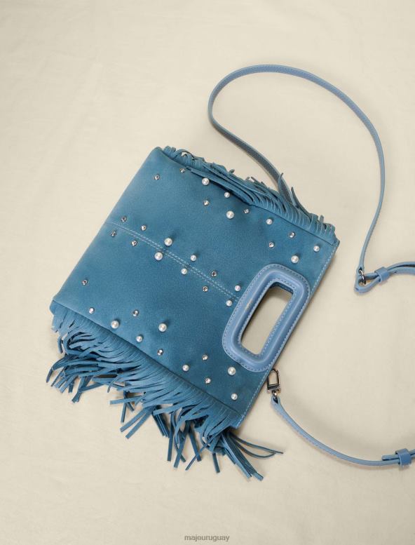 Maje bolso m de piel con tachuelas y flecos accesorio azul mujer 2J08B470