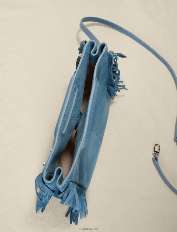 Maje bolso m de piel con tachuelas y flecos accesorio azul mujer 2J08B470