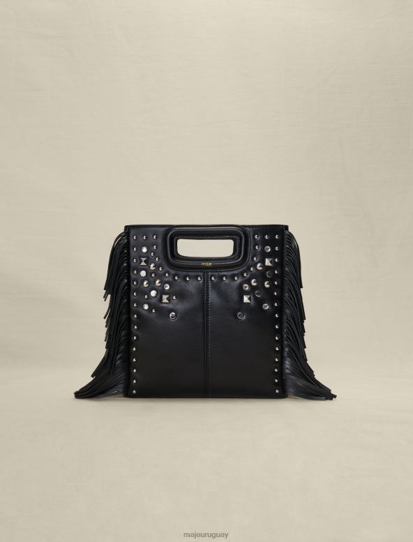 Maje bolso m de piel con tachuelas y flecos accesorio negro mujer 2J08B474