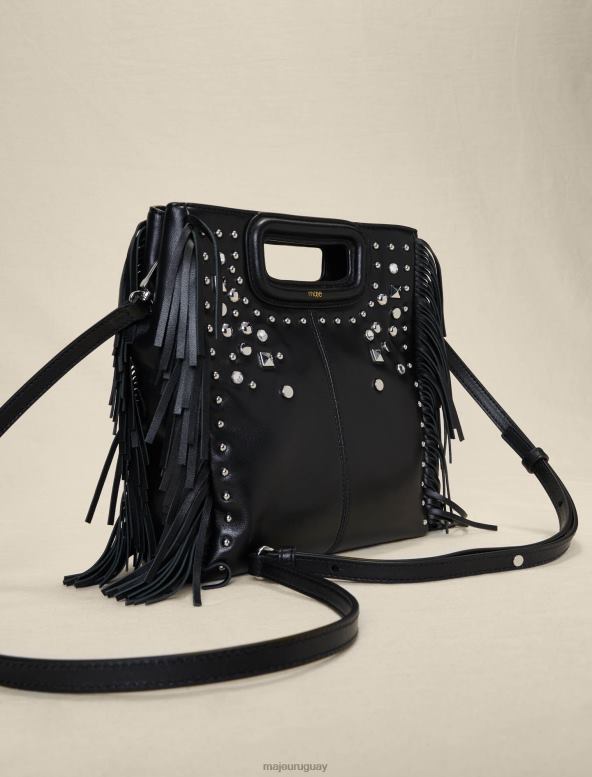 Maje bolso m de piel con tachuelas y flecos accesorio negro mujer 2J08B474