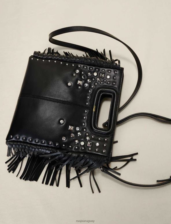 Maje bolso m de piel con tachuelas y flecos accesorio negro mujer 2J08B474