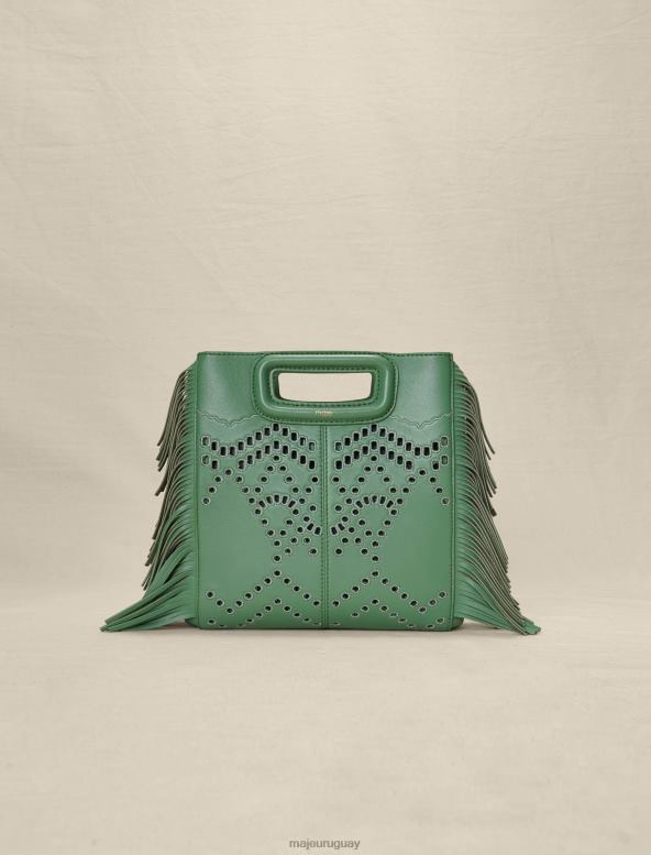 Maje bolso m de piel perforada y con flecos accesorio verde mujer 2J08B464