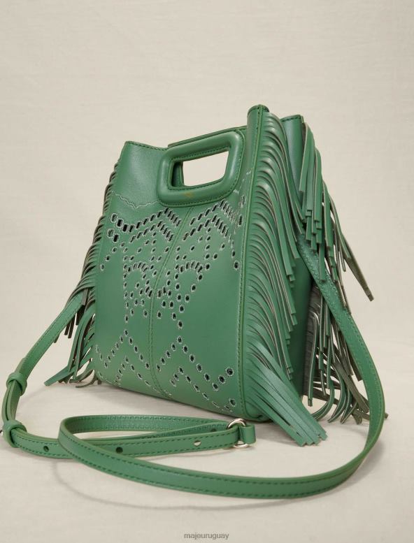 Maje bolso m de piel perforada y con flecos accesorio verde mujer 2J08B464