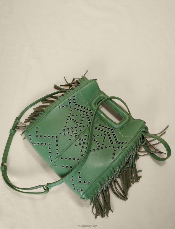 Maje bolso m de piel perforada y con flecos accesorio verde mujer 2J08B464