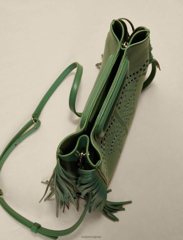 Maje bolso m de piel perforada y con flecos accesorio verde mujer 2J08B464