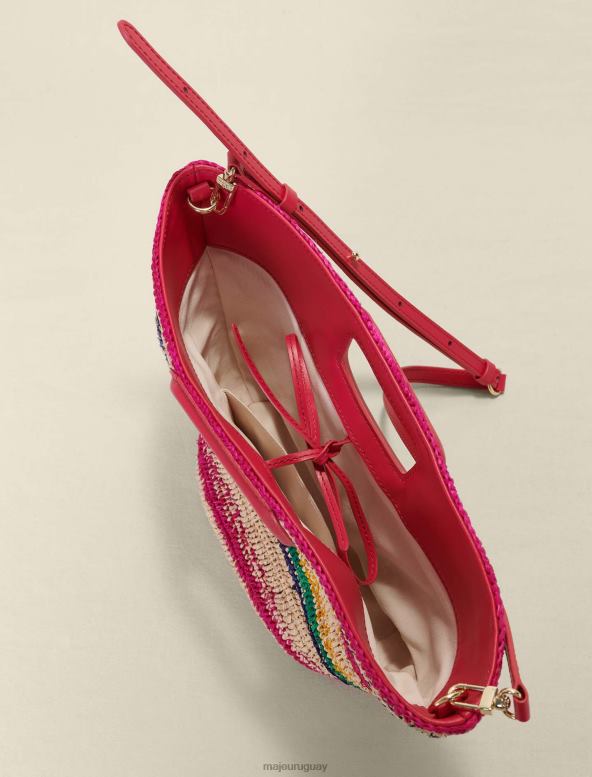Maje cesta mini de rafia a rayas accesorio fucsia mujer 2J08B466