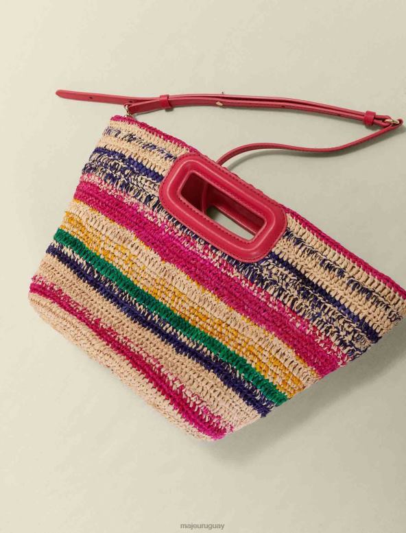 Maje cesta mini de rafia a rayas accesorio fucsia mujer 2J08B466