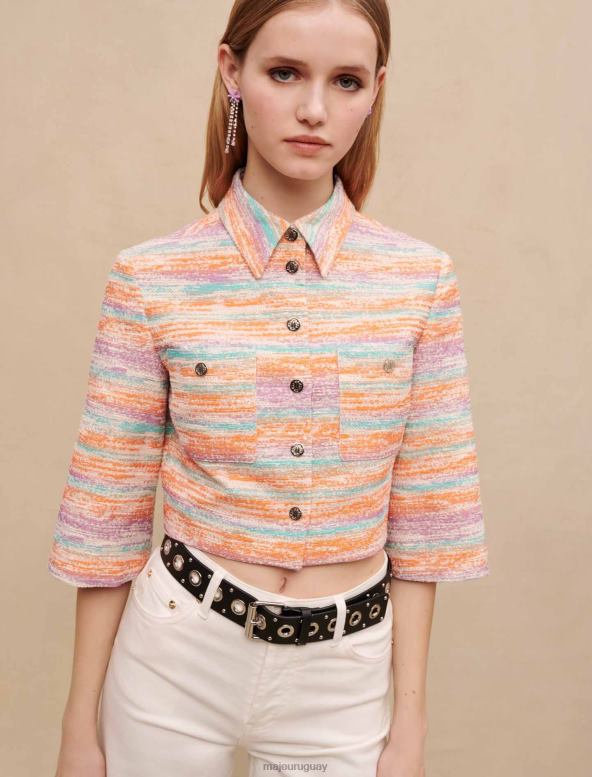 Maje chaqueta corta de tweed brillante ropa naranja mujer 2J08B210