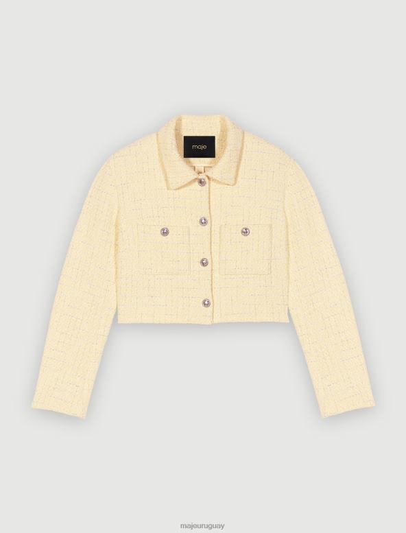 Maje chaqueta corta de tweed ropa de color amarillo pálido mujer 2J08B359