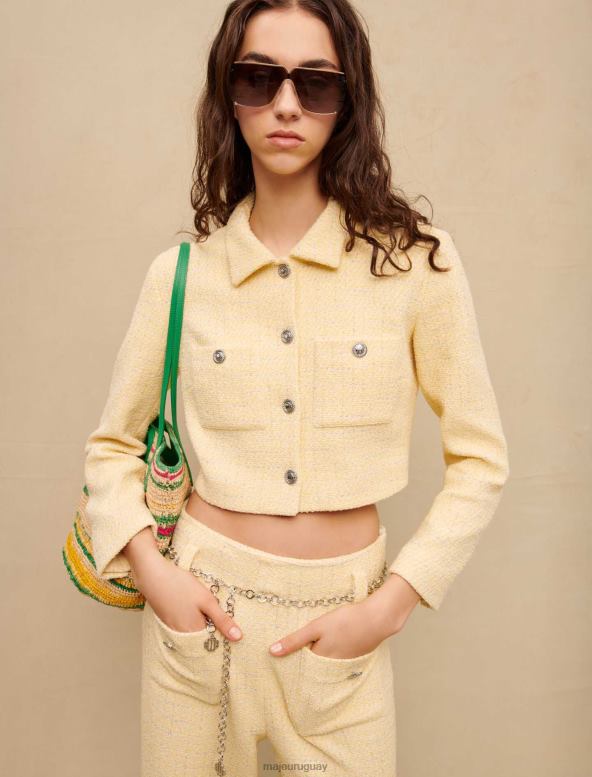 Maje chaqueta corta de tweed ropa de color amarillo pálido mujer 2J08B359