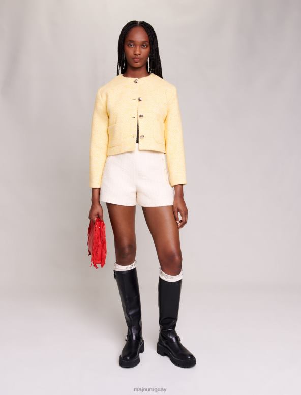 Maje chaqueta corta de tweed ropa de color amarillo pálido mujer 2J08B40