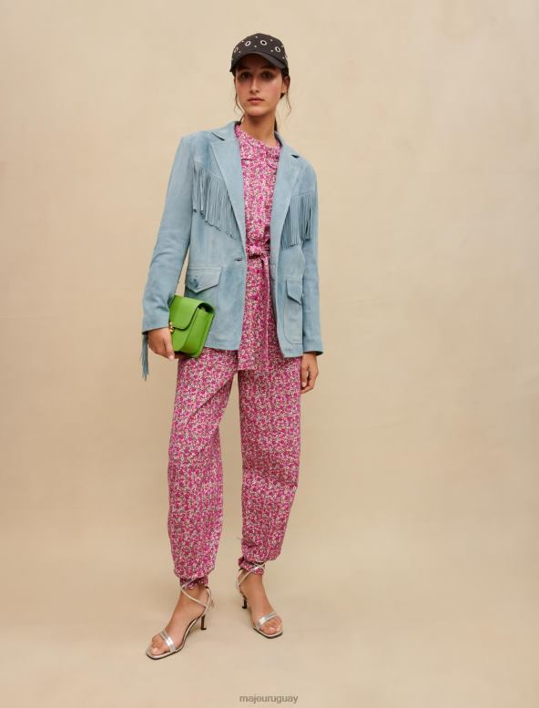 Maje chaqueta de piel de ante con flecos ropa azul mujer 2J08B329